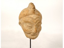 Fragment pre-Columbian sculpture man head Tumaco La Tolita terracotta