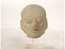 Fragment pre-Columbian sculpture man head Tumaco La Tolita terracotta