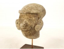 Fragment pre-Columbian sculpture man head Tumaco La Tolita terracotta