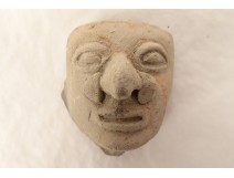 Fragment pre-Columbian sculpture man head Tumaco La Tolita terracotta