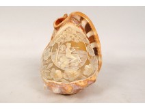 Shell night light lamp engraved in cameo woman antique flute early 20th century