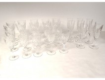28 glasses water wine flutes champagne crystal Saint-Louis model Chantilly 20th