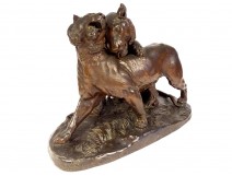 Large animal sculpture Charles Valton bronze Two Lionesses 19th century