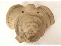 Fragment pre-Columbian sculpture man head Tumaco La Tolita terracotta