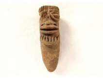 Fragment pre-Columbian sculpture man head Tumaco La Tolita terracotta