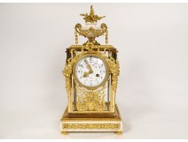 Louis XVI cage clock white marble gilded bronze Napoleon III cut 19th century