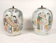 Pair of ginger pots Chinese porcelain women children landscape poem 19th