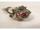 Foreign silver paper opener feline head turquoise enamels chimeras 19th century