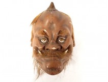 Noh mask polychrome theater man spirit god Gigaku Edo Japan 19th century