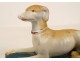 Small polychrome biscuit statuette sculpture lying dog early 20th century