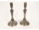 Pair of Louis XVI candlesticks, silvered bronze torches, 18th century garlands