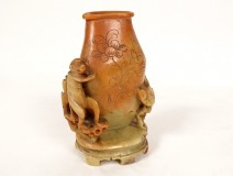 Small Chinese vase sculpture bacon stone monkey bird China late 19th century