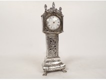 Miniature solid Dutch silver floor clock Virgo Venus 19th century