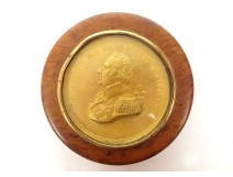 Miniature round box brass profile King Louis XVIII amboine magnifying glass 19th