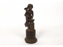 Small bronze sculpture cherub cherub Love blacksmith marble 19th century