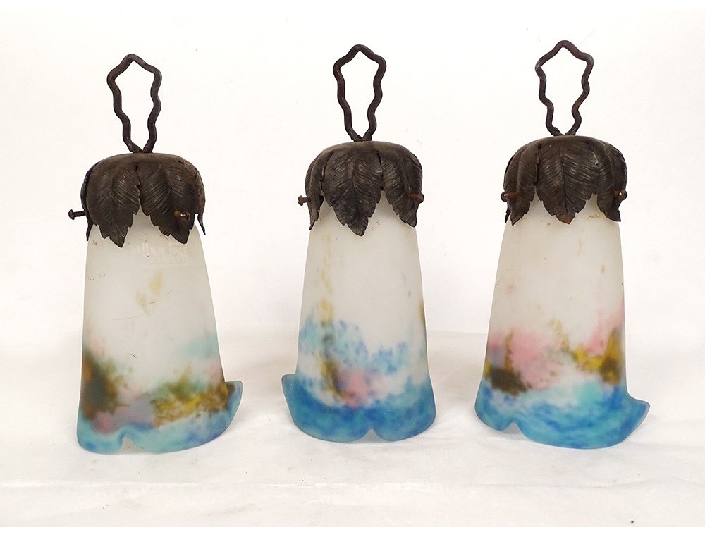 Paire de grands vases en verre marmoréen - Signés Muller Frères