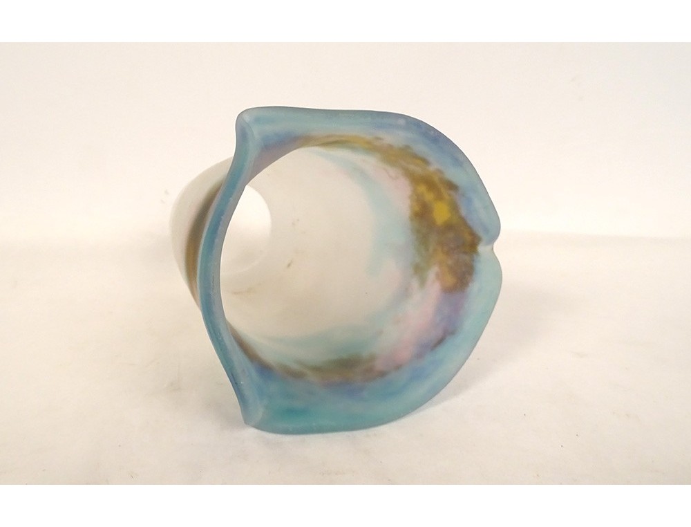 Vase Art Déco pâte de verre marmoréen, forme ovale, signé MULLER Lunéville - Vendu