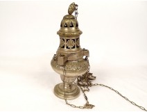 Old silvered bronze censer flowers foliage church 19th century