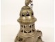 Old silvered bronze censer flowers foliage church 19th century