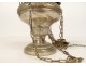 Old silvered bronze censer flowers foliage church 19th century