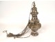 Old silver metal censer shells foliage church 19th century