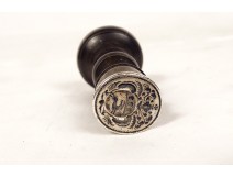 Seal stamp coat of arms silver metal coat of arms blackened wood handle 18th century
