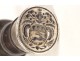 Seal stamp coat of arms silver metal coat of arms blackened wood handle 18th century