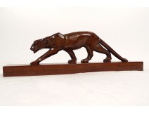 Art Deco walking panther wood animal sculpture signed 20th century