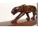 Art Deco walking panther wood animal sculpture signed 20th century