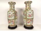 Pair of Chinese porcelain vases Canton characters birds butterflies 19th century