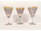 3 enameled crystal stem glasses Famille de Polignac château Kerbastic 20th century