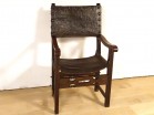 Armchair armchair Haute Epoque walnut carved embossed leather 17th century