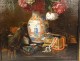 Large HST Georges Deully still life peonies vase jewelry box 1876