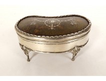 Solid English silver kidney jewelry box London 1911 tortoiseshell 20th century