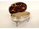 Solid English silver kidney jewelry box London 1911 tortoiseshell 20th century