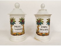 2 Paris porcelain pharmacy jars palm trees snakes 3 Reigns Nature 19th century