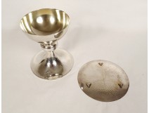 Chalice paten solid silver hammered Minerva cross PB 626gr 20th century