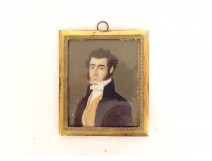 Painted miniature portrait notable gentleman 1823 brass frame 19th century