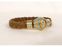 Bracelet of mourning feeling reliquary 18K gold enamel braided hair 19th century