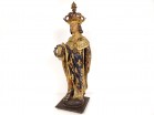 Statue bois polychrome Saint Louis roi France couronne fleurs de lys XVIIIè