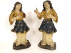 Paire statues orants anges bois sculpté polychrome retable XVIIIème siècle