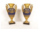 Paire vases balustre Empire porcelaine Paris femmes ailées palmettes XIXè