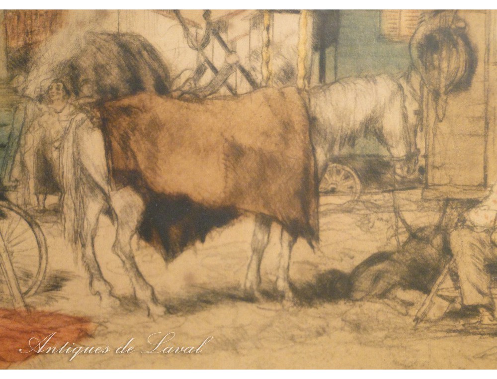 Gravure 1854 Campement de Bohémiens