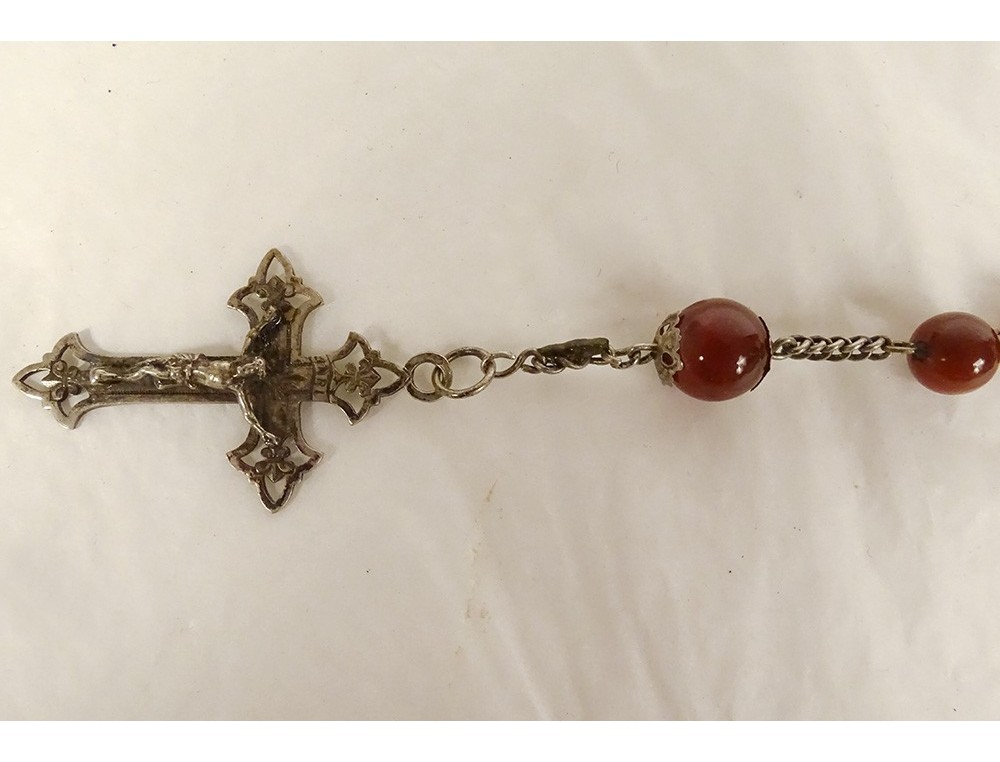 Broche Vintage En Agate Verre Cornaline Avec Croix Celtique Maltais - Argent Alliage - Occasion