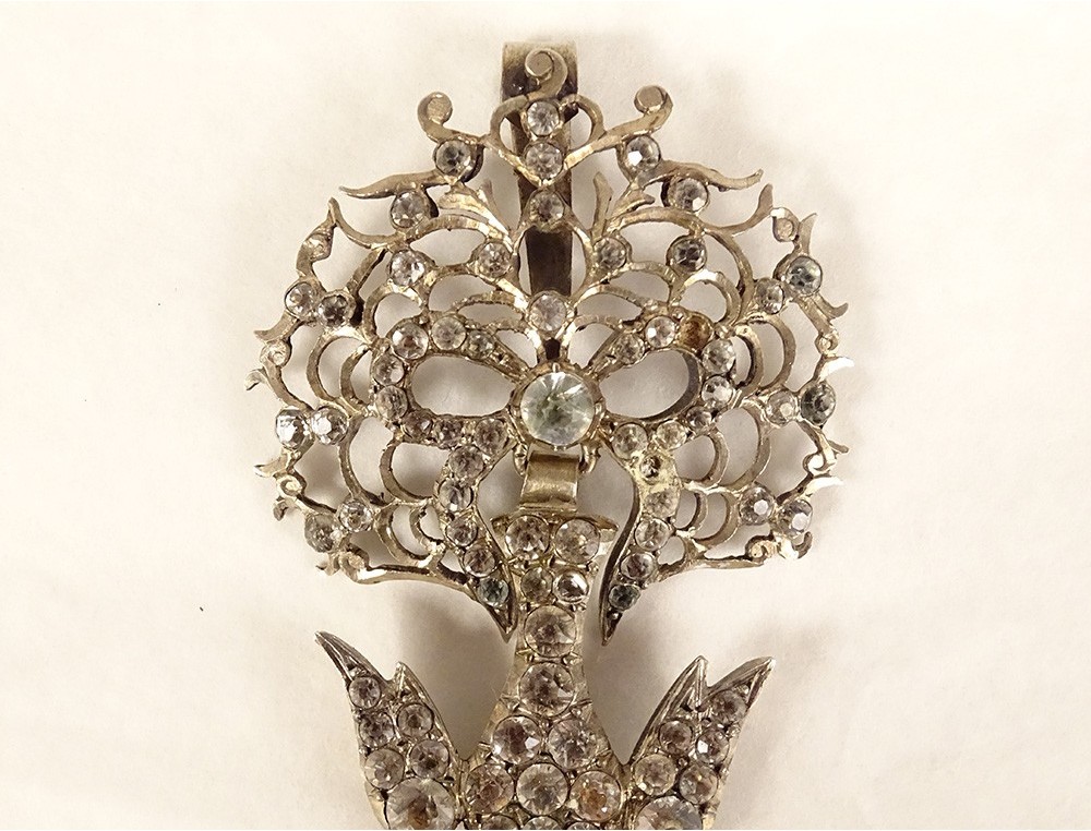 Collier Vintage Art Nouveau - Argent Sterling Et Zircones Transparentes, Semi-rigide, Poinçonné
