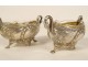 Pair of solid silver salt shakers Minerva swan neck shell 19th century