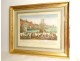 Watercolored optical view of the Port of Marseille, people, boat, Leizelt, 1778