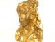 Sculpture bust young woman flowers carved wood gilded chinoiserie XVIIIth