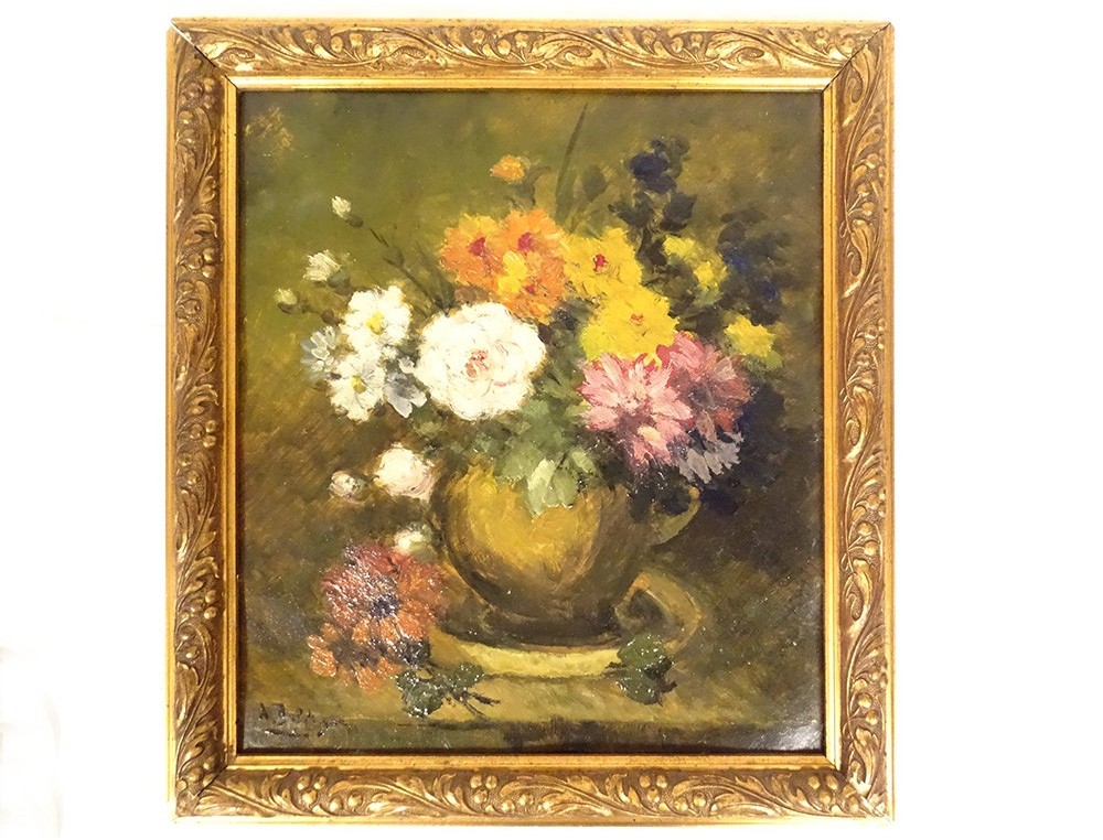 Tableau Nature Morte Fleurs avec Cadre Doré