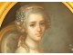 Pastel painting on canvas portrait of young elegant woman 18th century pearls 19th century